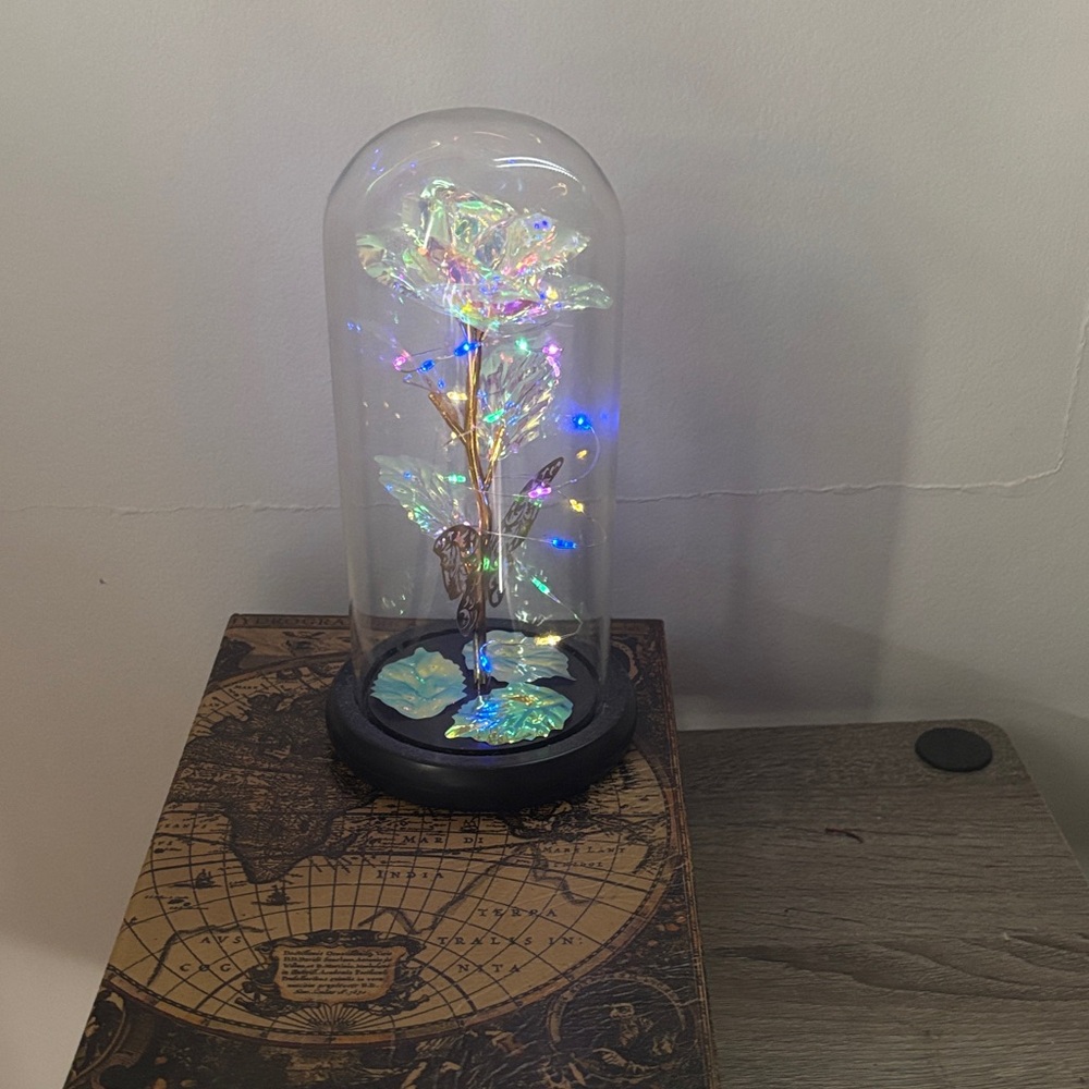 Iridescent Gold Rose in Glass Dome